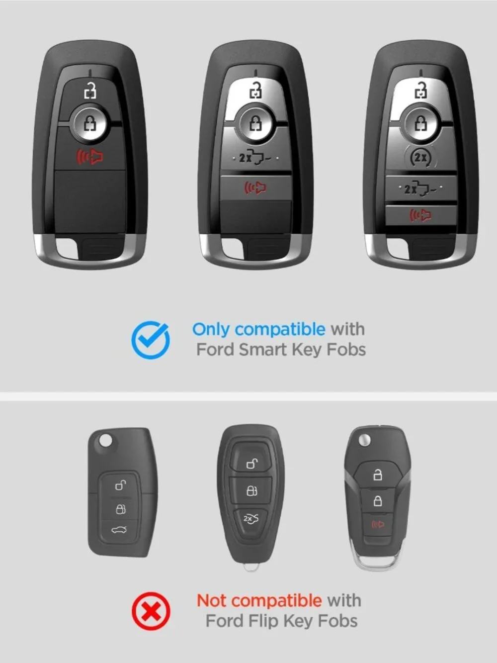 Rugged Key Fob Cover with Carabiner & Keychain for 3/4/5 Button Smart Keys